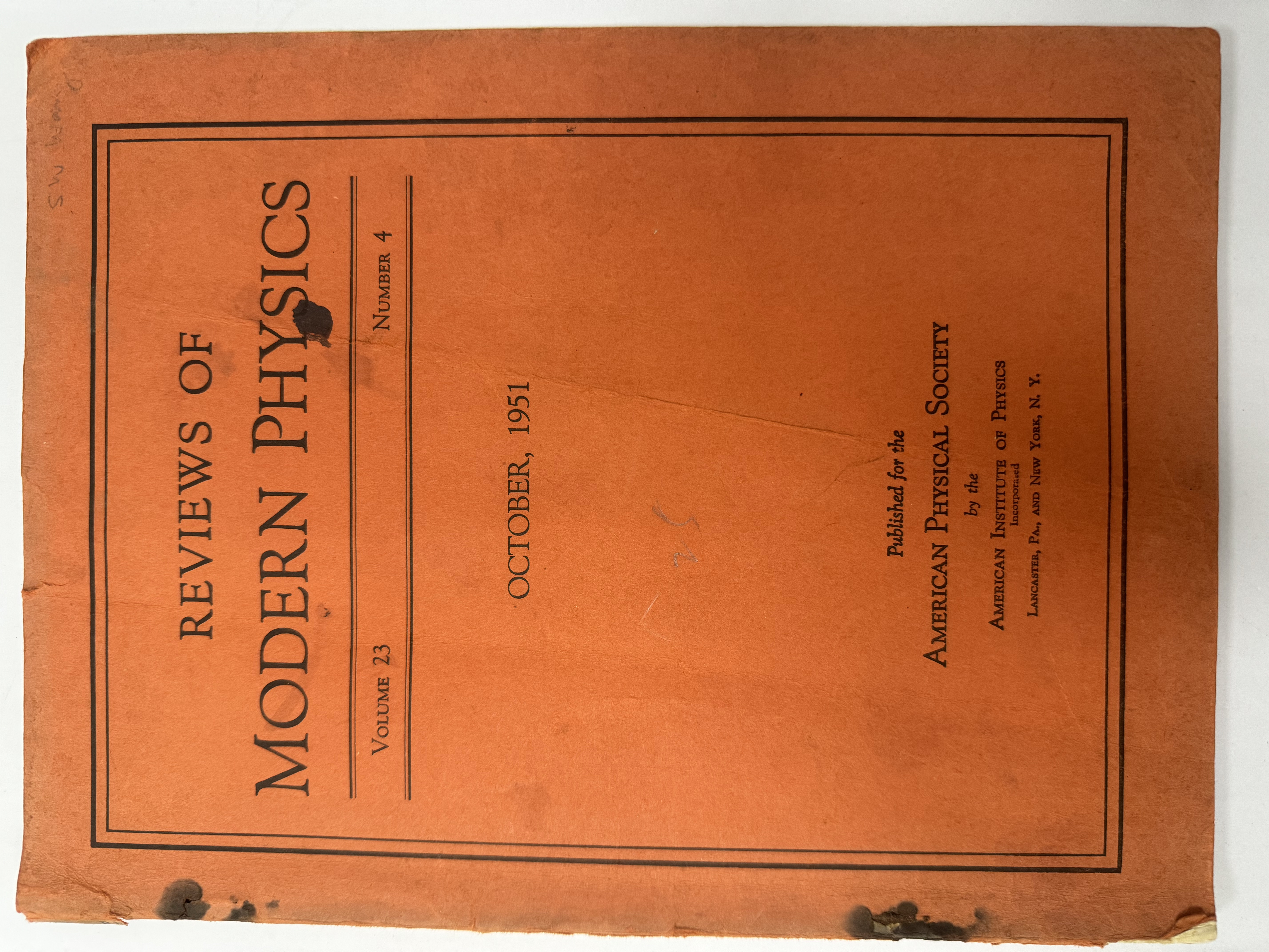 REVIEWS OF MODERN PHYSICS
Volume 23 Number 4