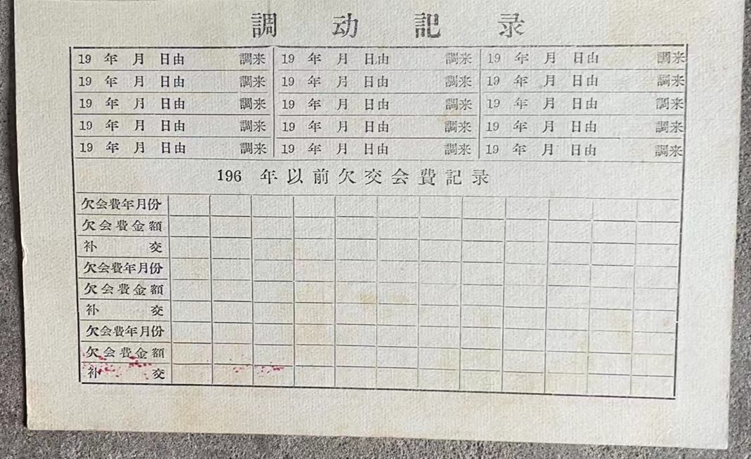 中国煤矿工会开滦矿区委员会会费登记卡片