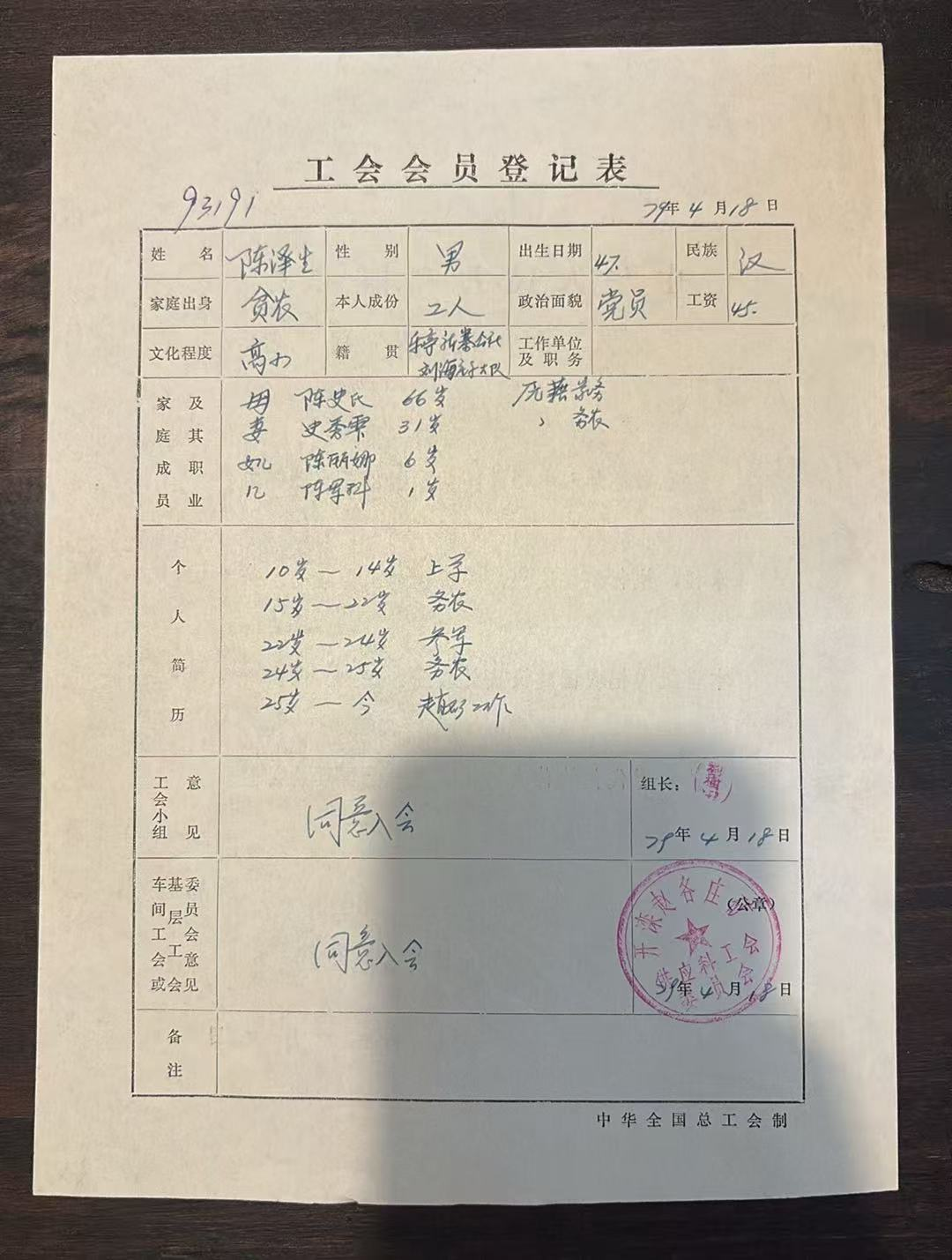 工会会员登记表