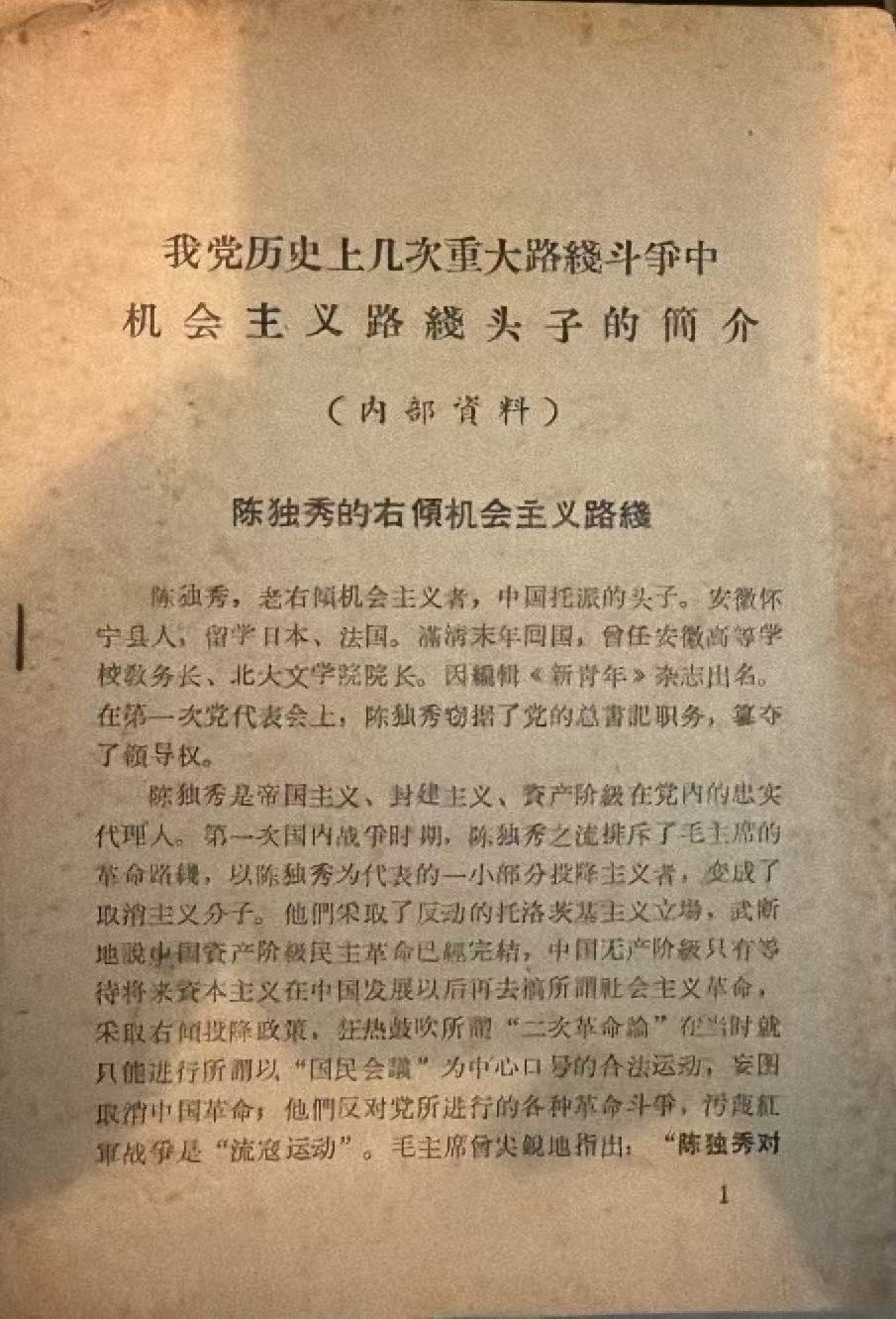我党历史上几次重大路线斗争中机会主义路线投资的简介