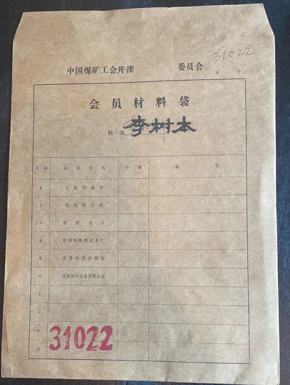 中国煤矿工会开滦委员会会员材料袋
