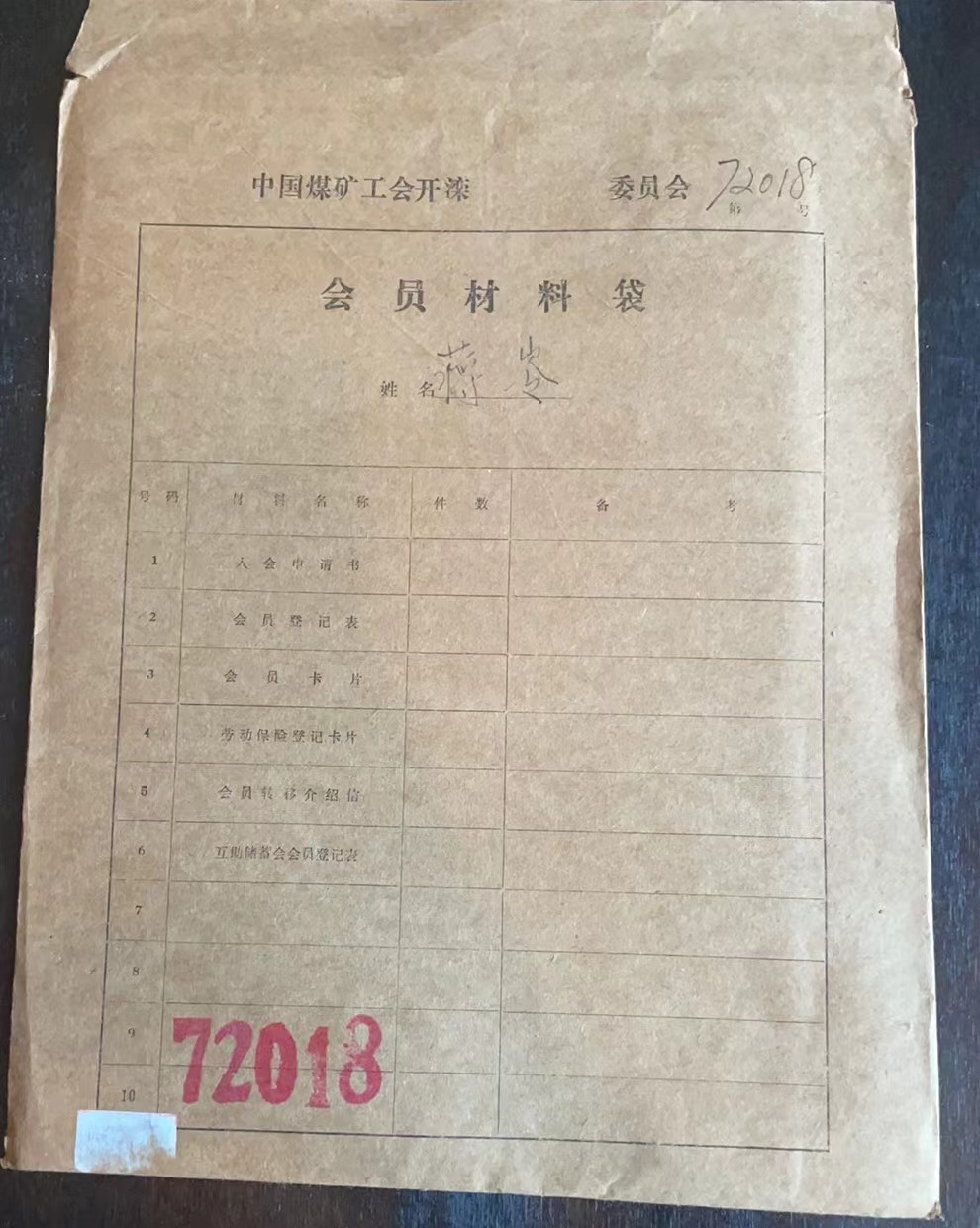 中国煤矿工会开滦委员会会员材料袋