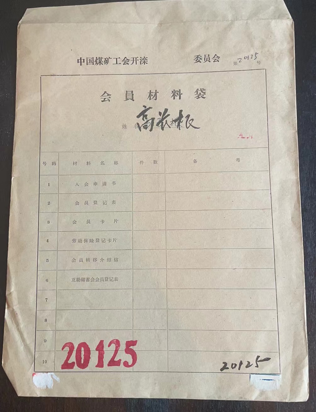 中国煤矿工会开滦委员会会员材料袋