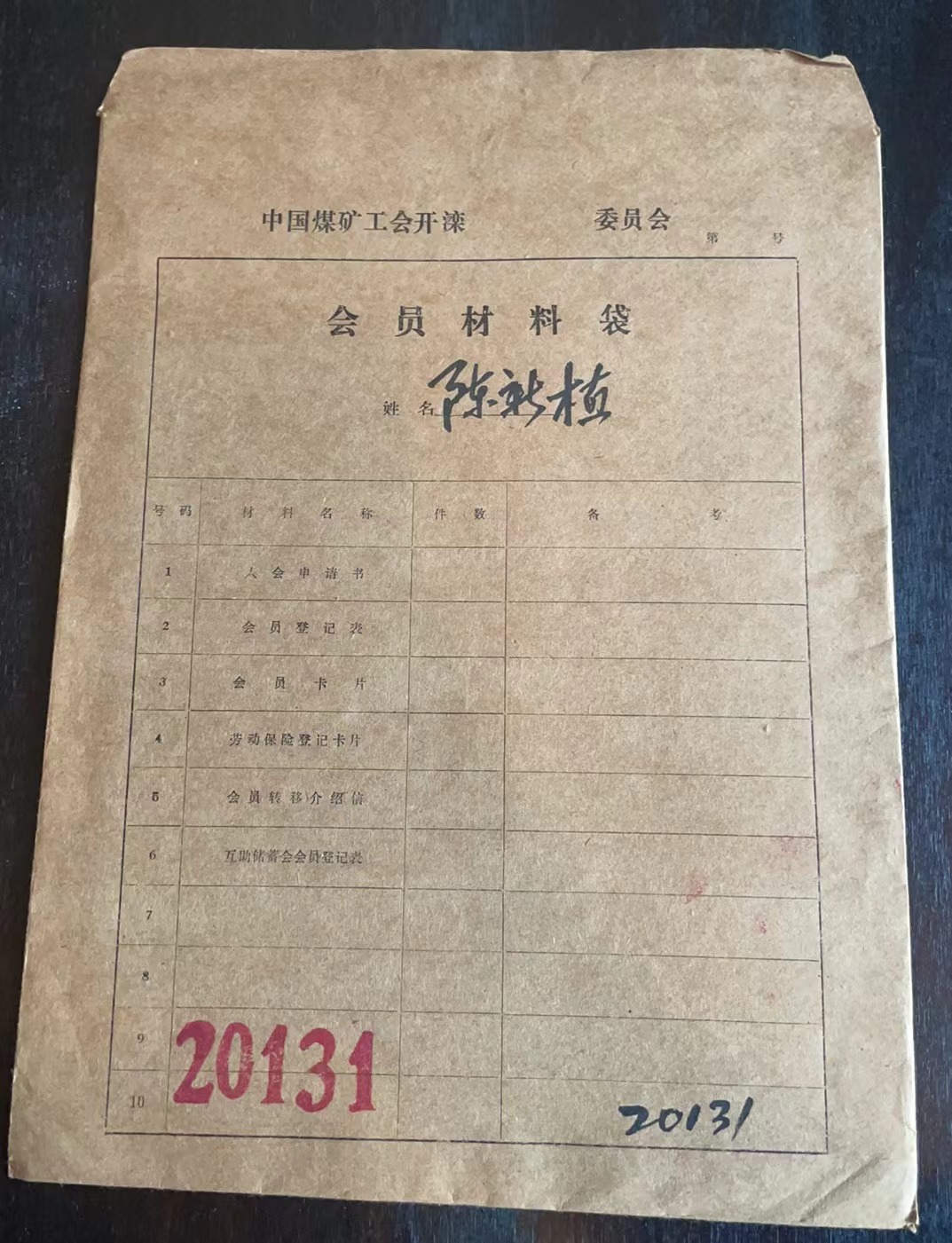 中国煤矿工会开滦委员会会员材料袋