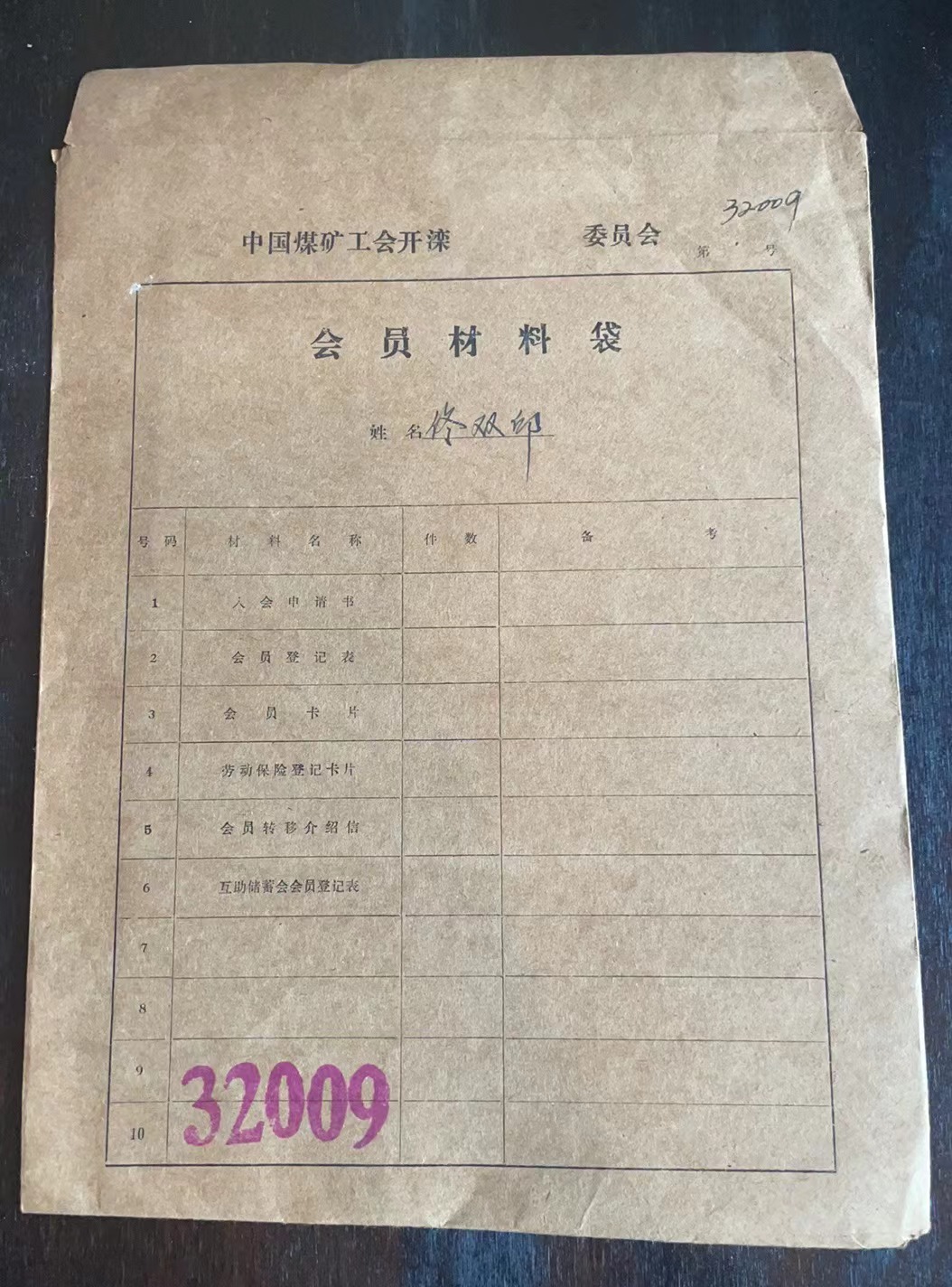 中国煤矿工会开滦委员会会员材料袋