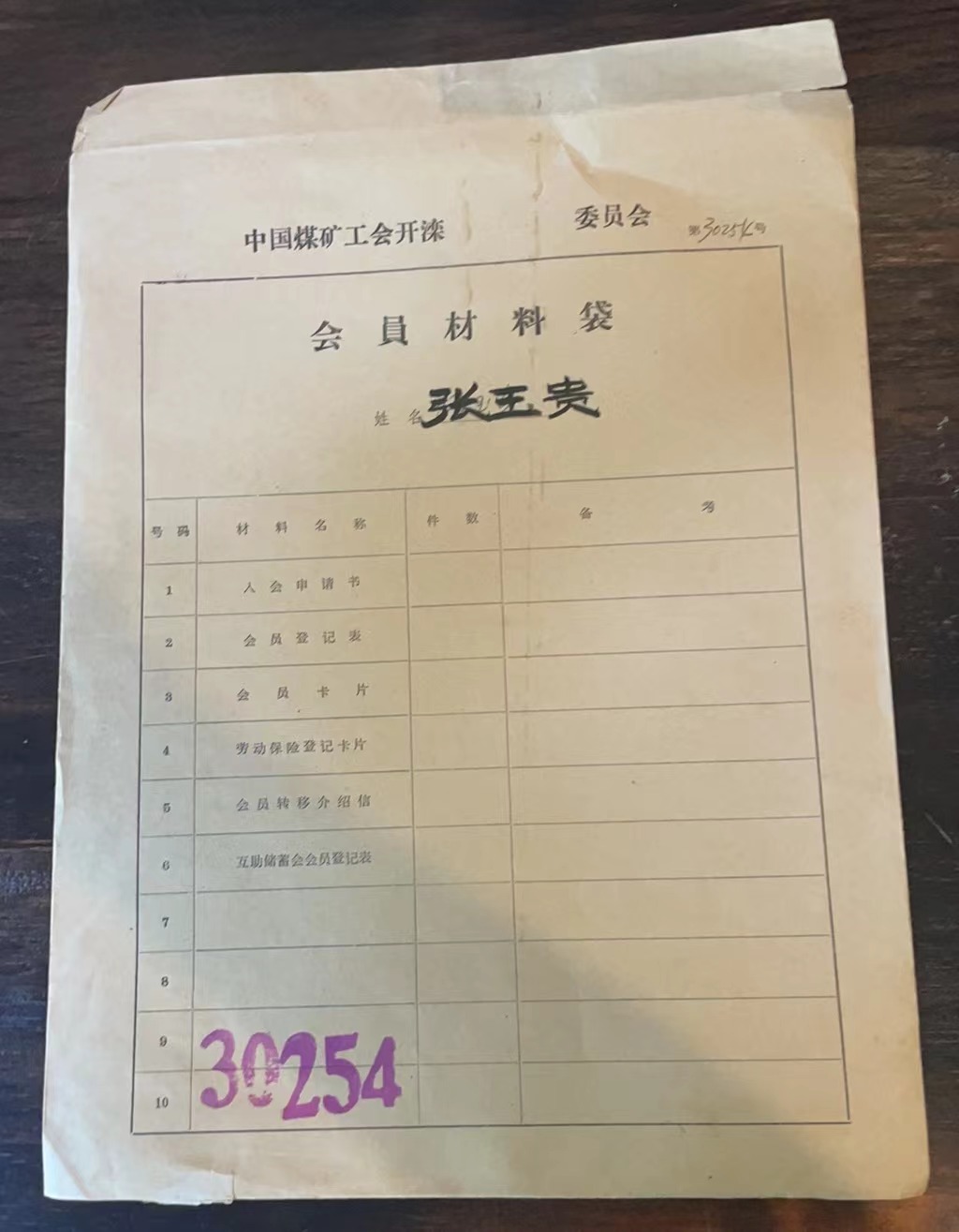 中国煤矿工会开滦委员会会员材料袋
