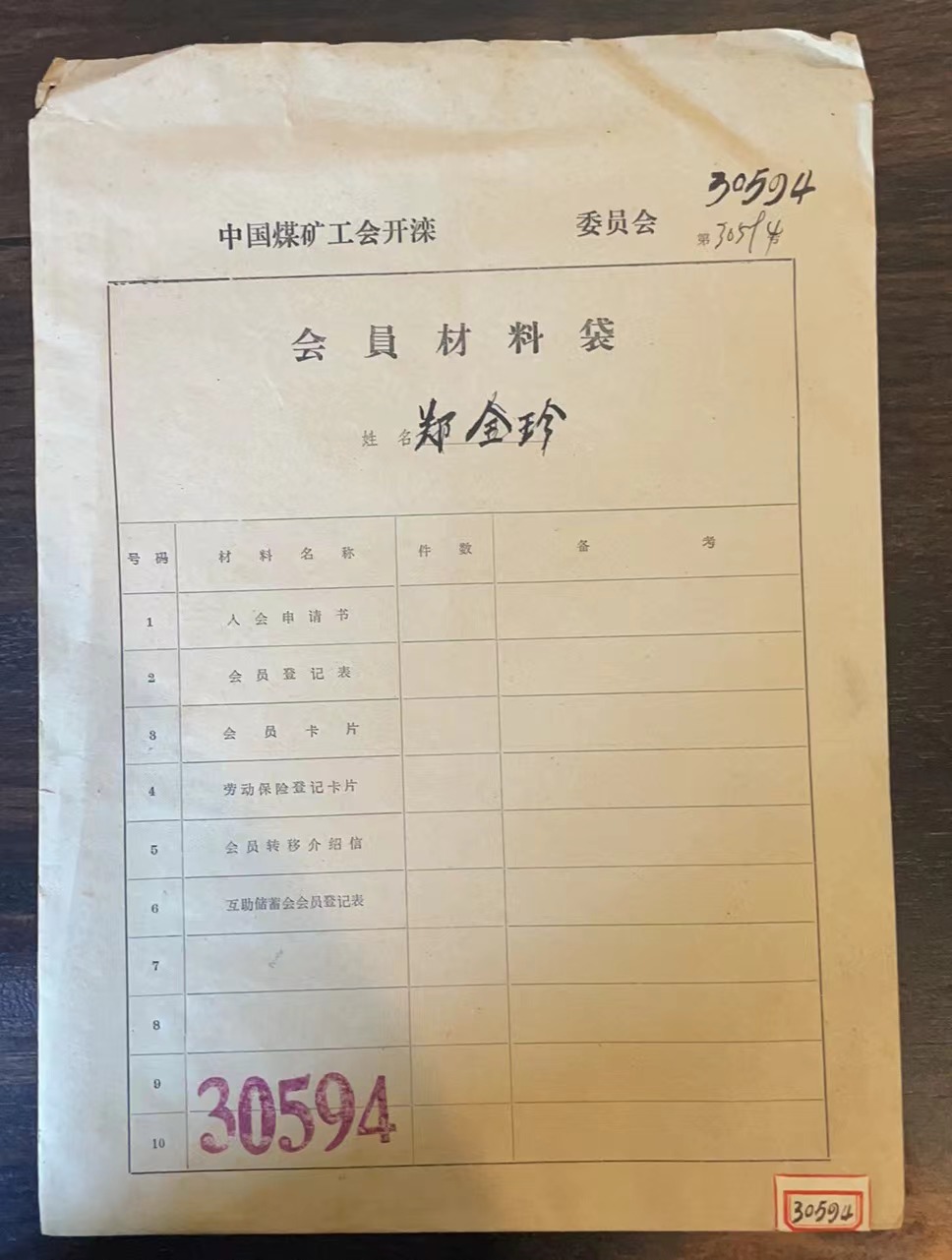 中国煤矿工会开滦委员会会员材料袋