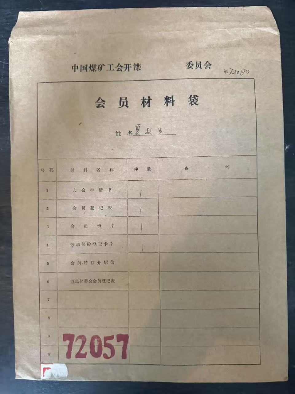 中国煤矿工会开滦委员会会员材料袋