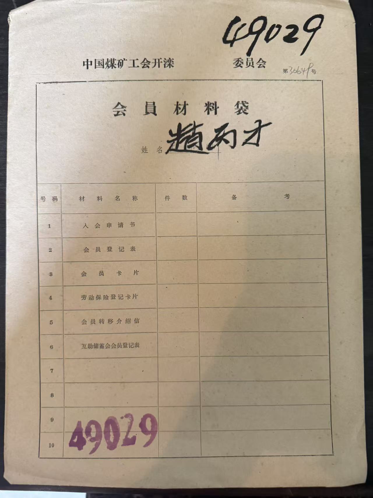 中国煤矿工会开滦委员会会员材料袋
