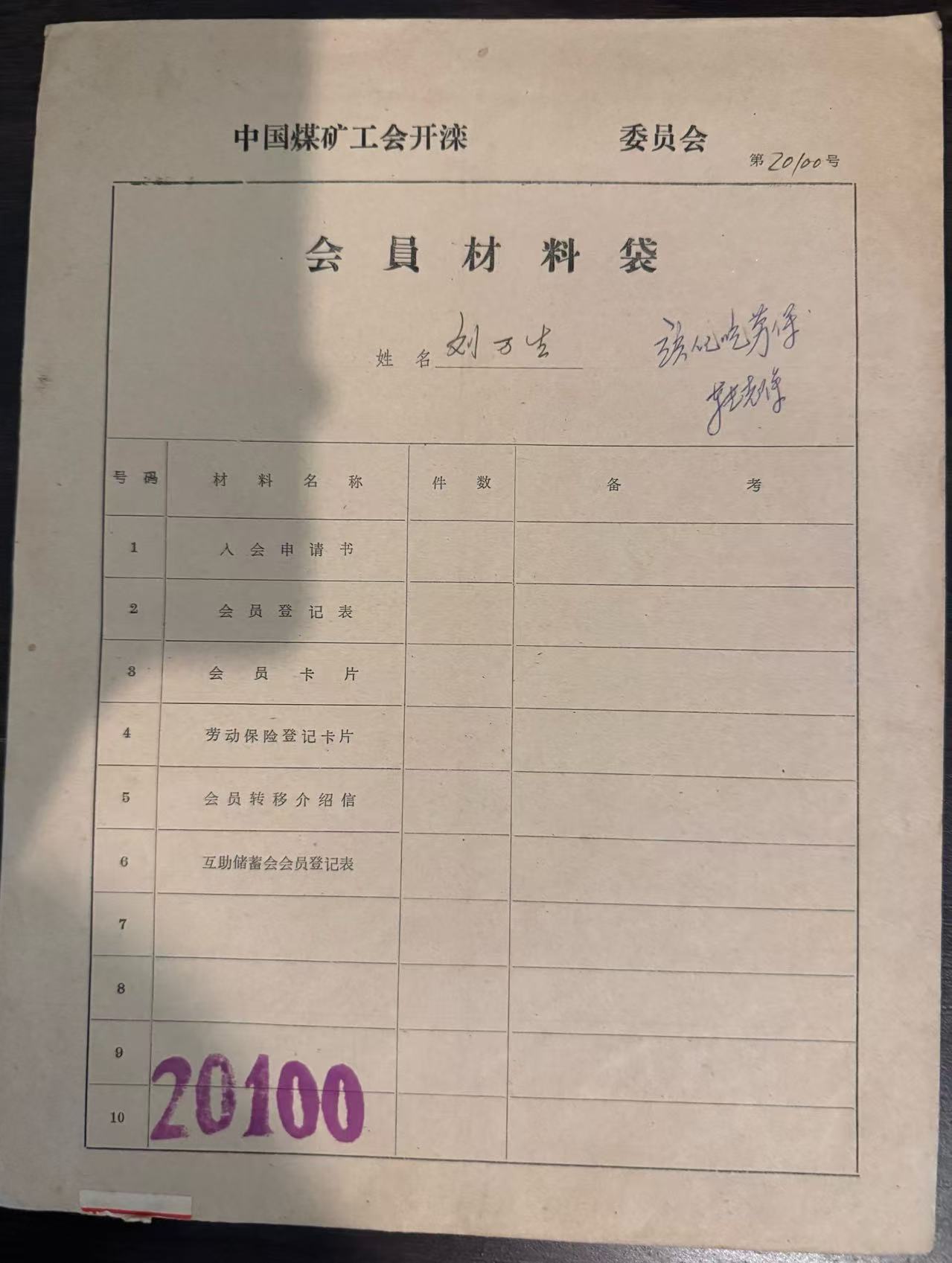 中国煤矿工会开滦委员会会员材料袋