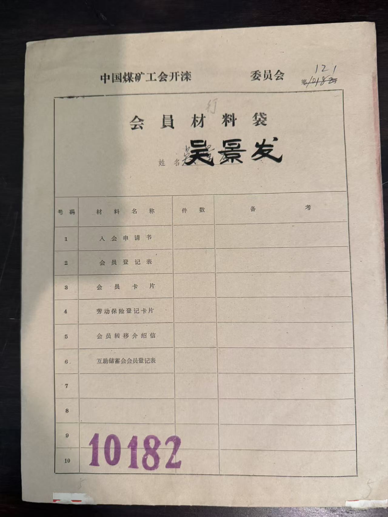 中国煤矿工会开滦委员会会员材料袋